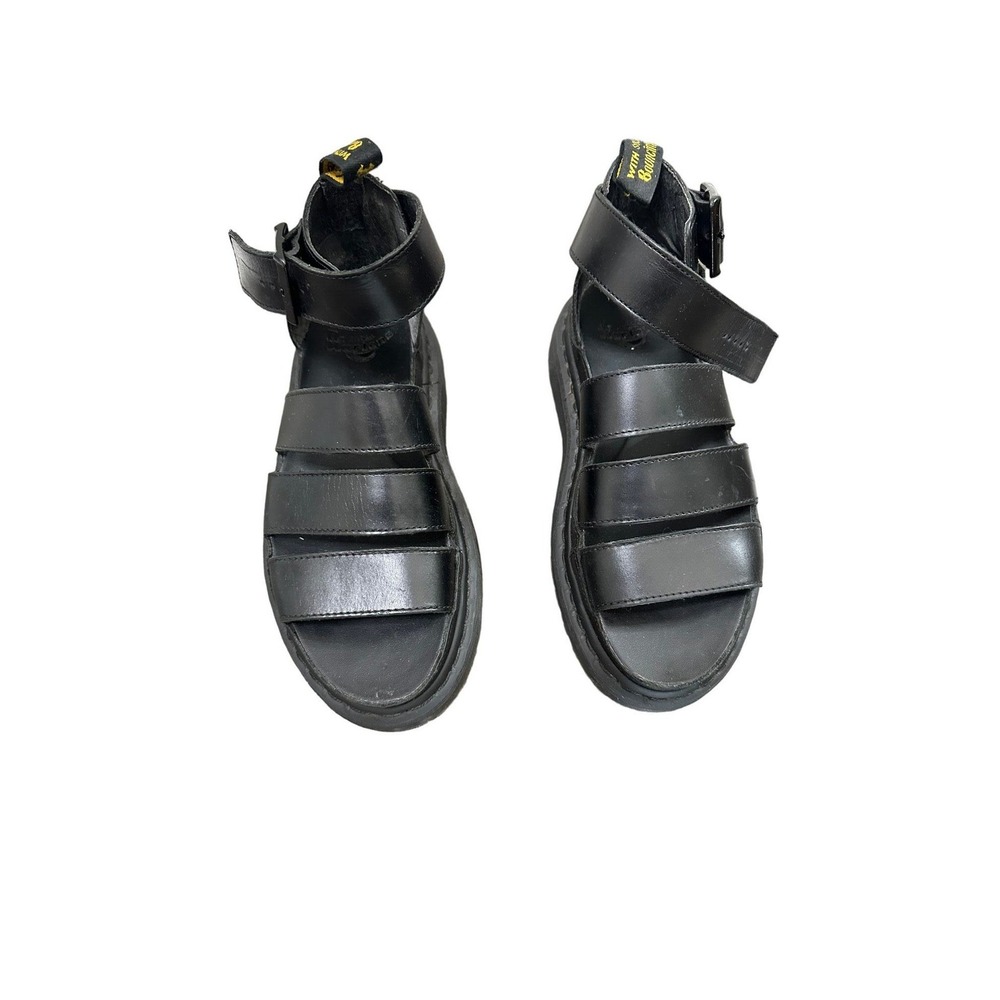 Dr. Martens Clarissa II Quad Black Leather Platform‎ Gladiator Sandals Womens